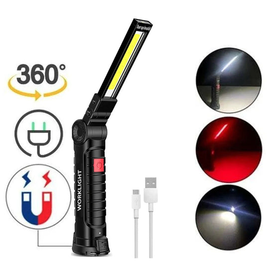 Rechargeable LED COB Work Light – Bright Mechanic Flashlight with Magnetic Base