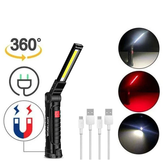 Rechargeable LED COB Work Light – Bright Mechanic Flashlight with Magnetic Base