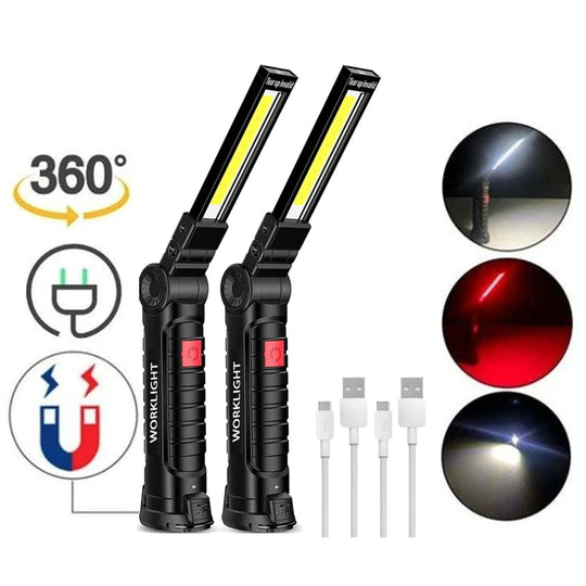 Rechargeable LED COB Work Light – Bright Mechanic Flashlight with Magnetic Base