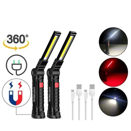 Rechargeable LED COB Work Light – Bright Mechanic Flashlight with Magnetic Base