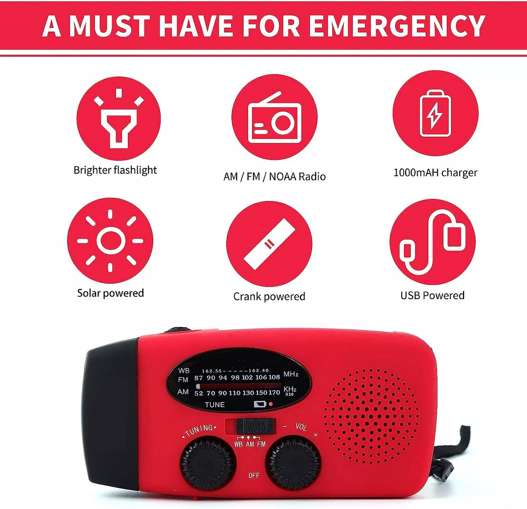 Emergency Hand-Crank & Solar Radio with Flashlight | 1000mAh