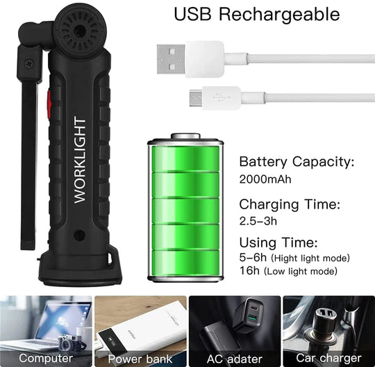 Rechargeable LED COB Work Light – Bright Mechanic Flashlight with Magnetic Base