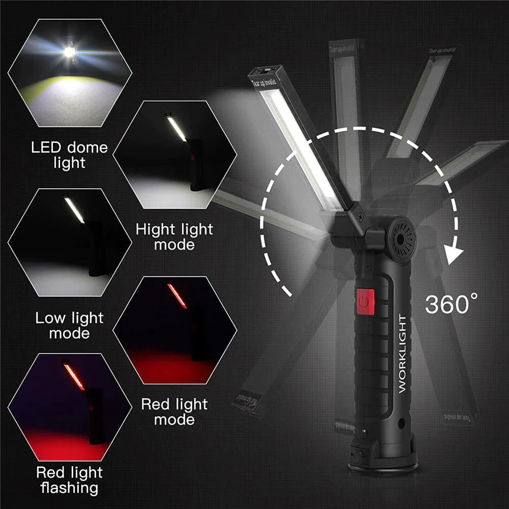 Rechargeable LED COB Work Light – Bright Mechanic Flashlight with Magnetic Base
