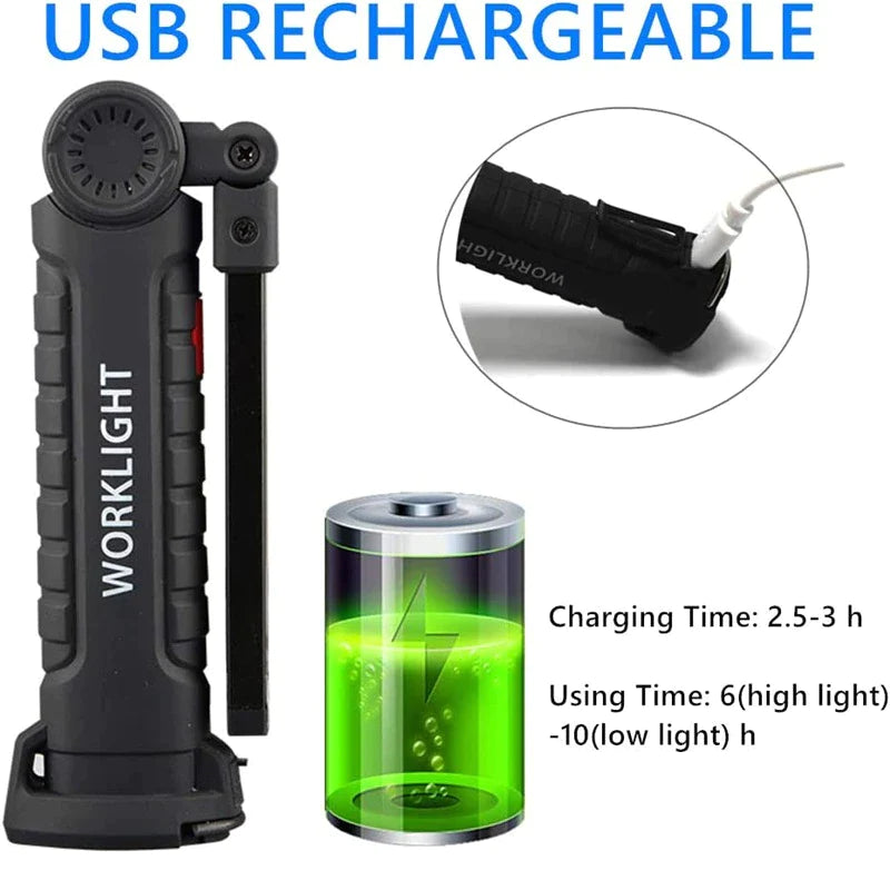 Rechargeable LED COB Work Light – Bright Mechanic Flashlight with Magnetic Base
